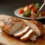 Filet de poulet tranché montrant une texture juteuse