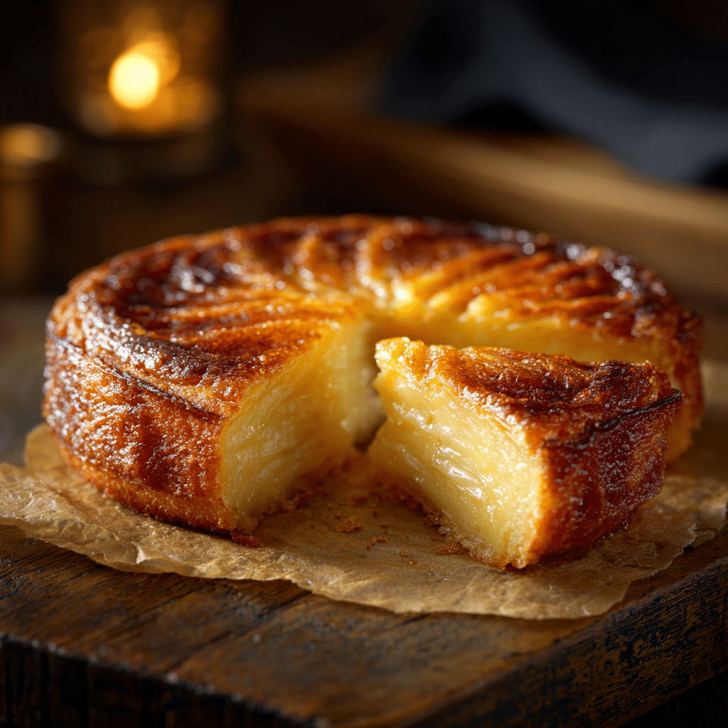 gâteau basque maison doré sur table