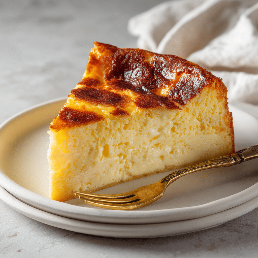 part de gâteau basque découpée