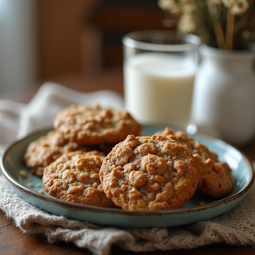 cookies flocons d’avoine servis avec lait