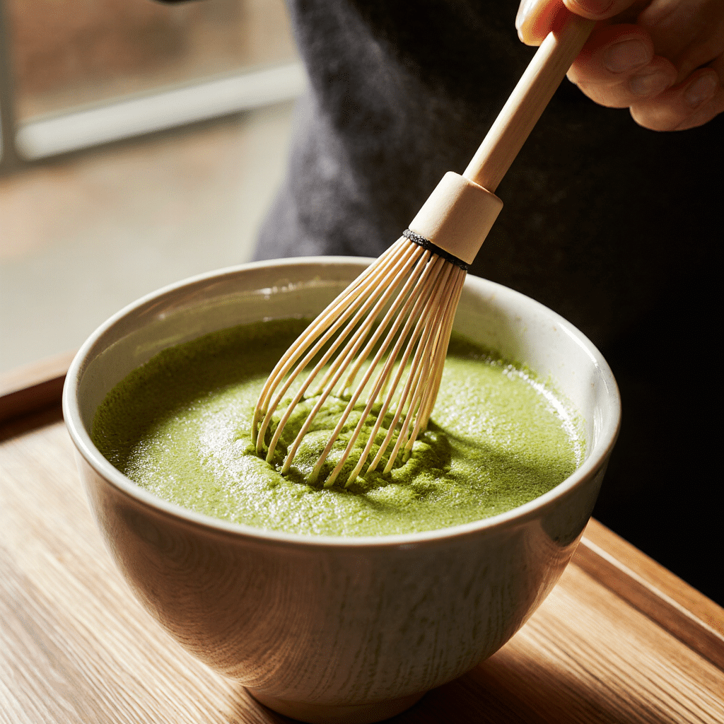 recette matcha dans un bol japonais traditionnel