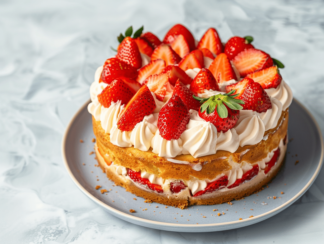Gâteau fraisier maison aux fraises entières et crème mascarpone