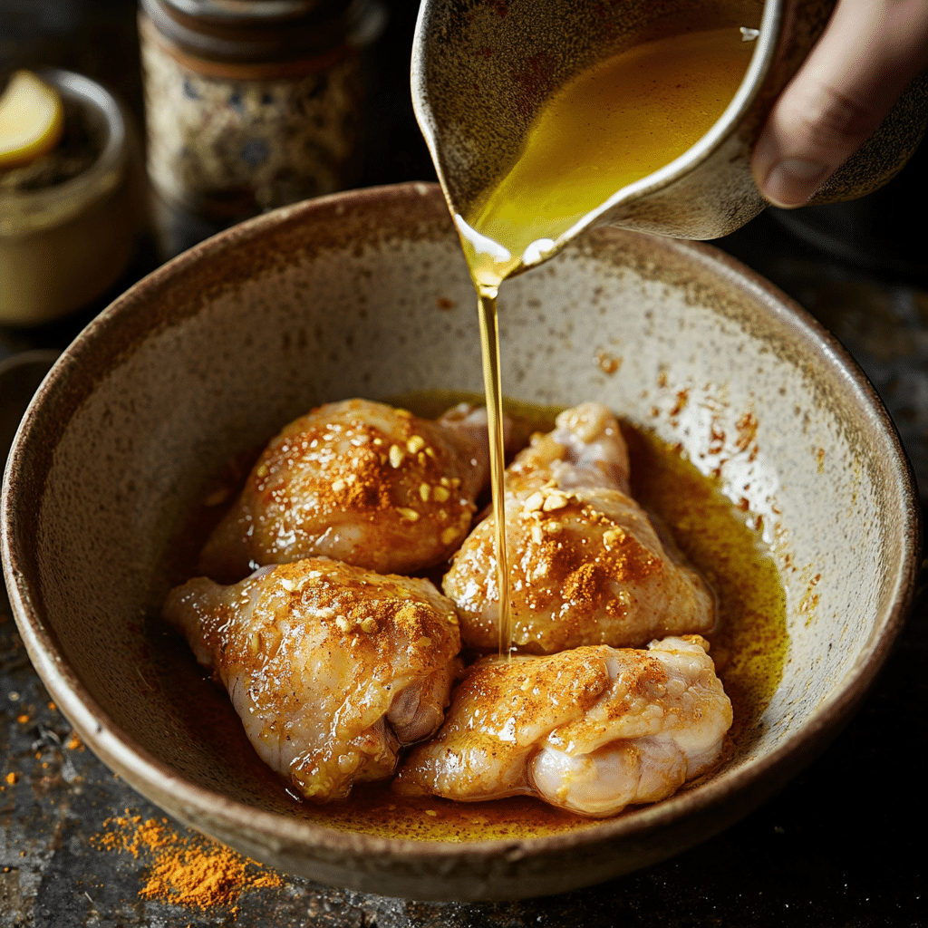 poulet mariné aux épices marocaines dans un bol
