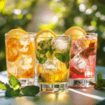 verres de boisson fraîche été servis avec glaçons citron menthe