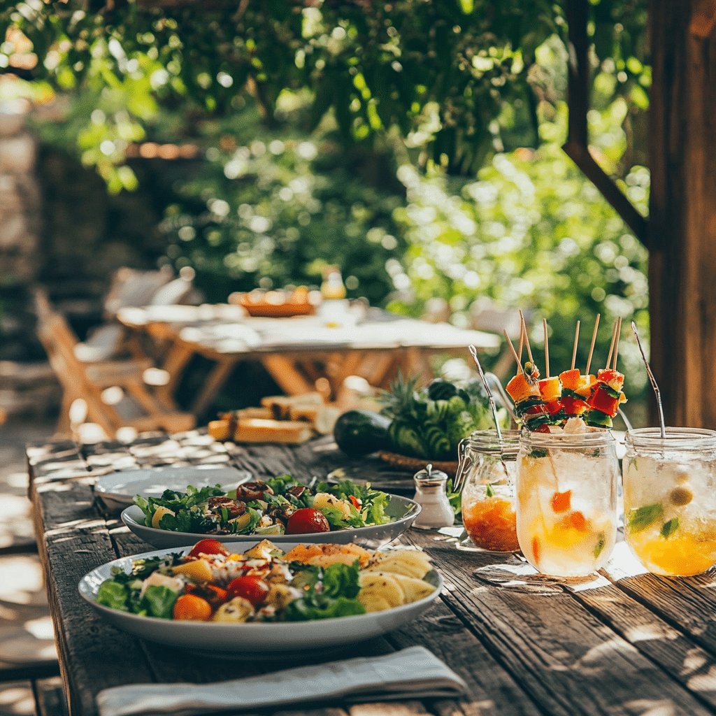 Table d’été avec repas froids à partager
