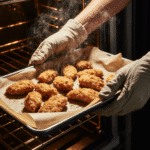 Tenders de poulet croustillants au four dorés et juteux sur assiette blanche
