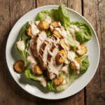 recette salade césar maison servie sur table rustique