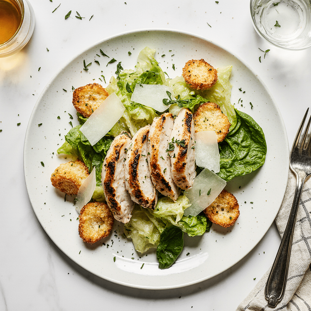 salade césar maison dressée avec poulet grillé