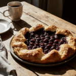 myrtille tarte recette rustique sur table en bois