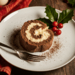 Part de bûche tiramisu servie